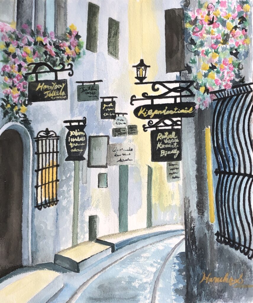 イタリアの裏通り　水彩画 F4　末積治子
