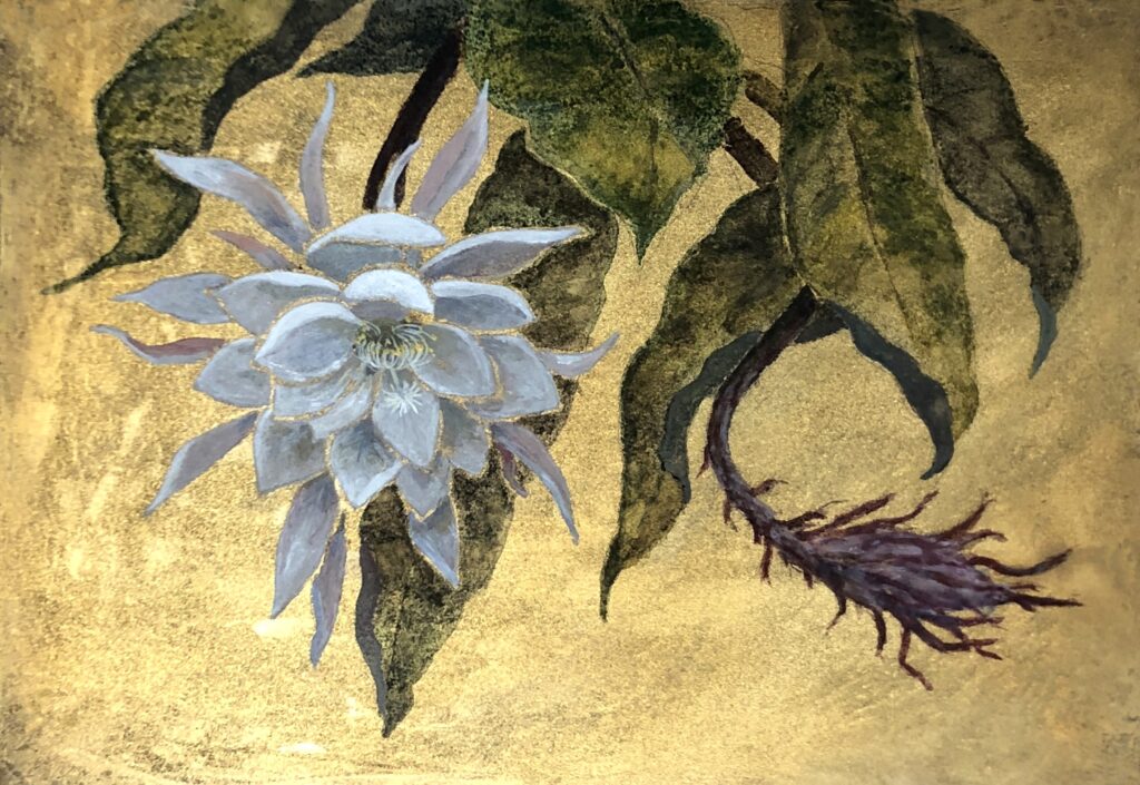 黄金背景　月下美人TM	油彩　岡本弥生